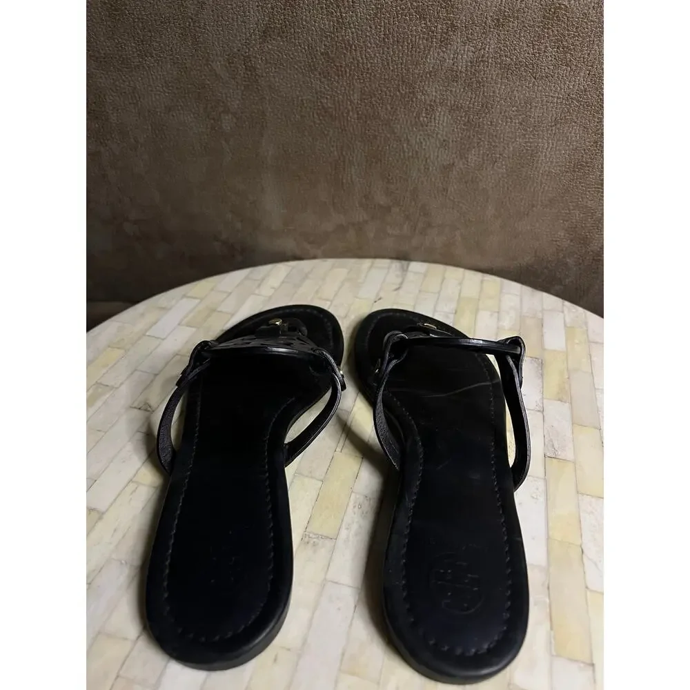 Tory Burch Miller Thong Sandals in smooth black leather